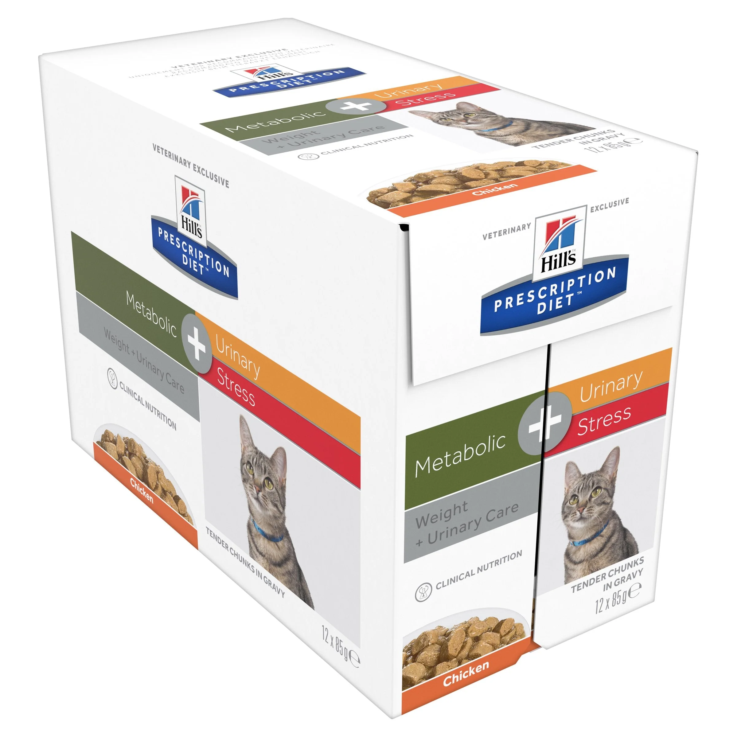 Hills Prescription Diet Cat Urinary Stress Weight and Urinary Care + Metabolic Chicken Wet Food Pouches 85g x 12 - Image 4
