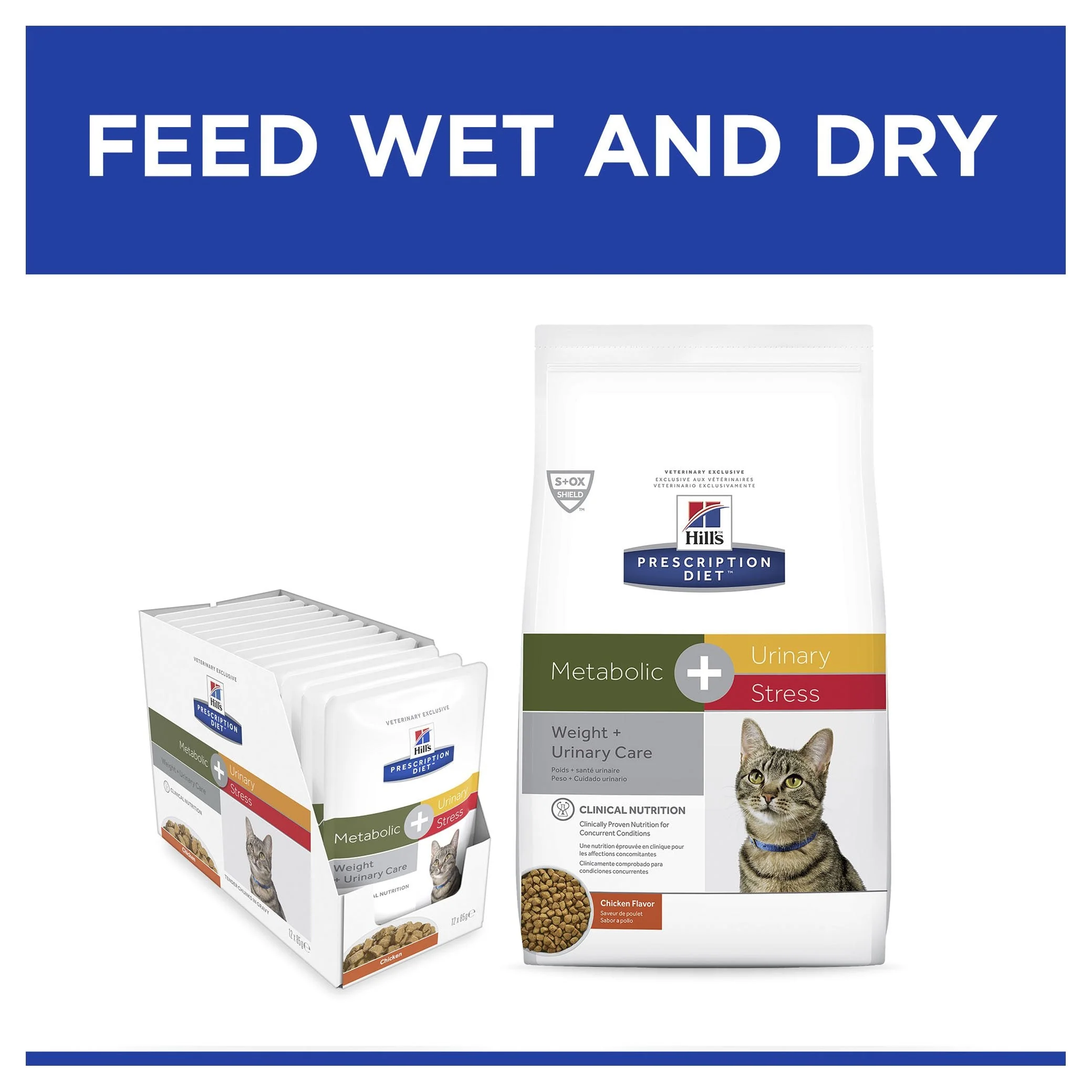 Hills Prescription Diet Cat Urinary Stress Weight and Urinary Care + Metabolic Chicken Wet Food Pouches 85g x 12 - Image 6