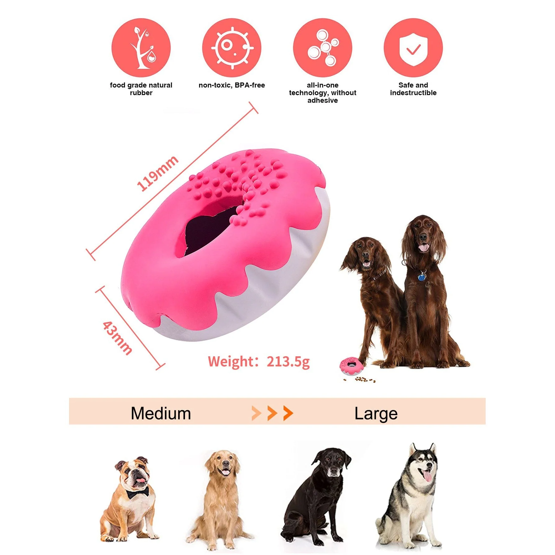 Petopia Tough Mochi Donut Rubber Dog Toy Assorted Colours - Image 3