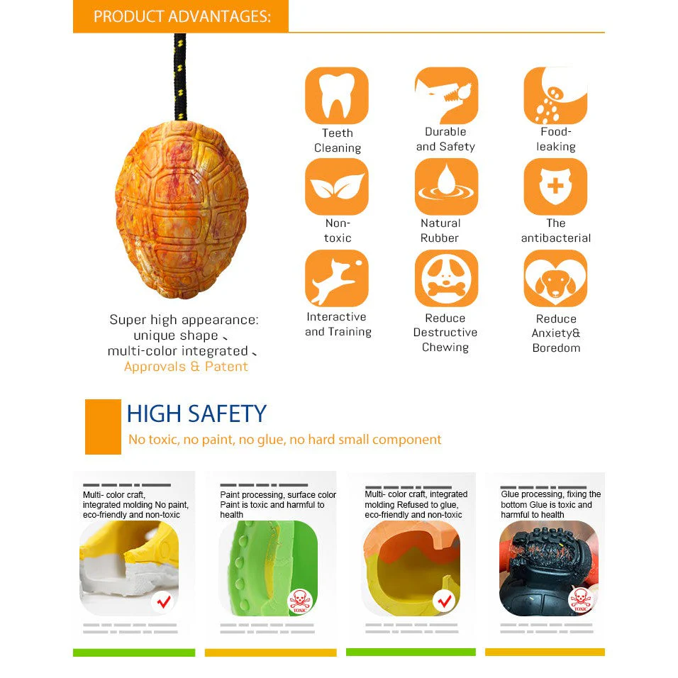 Petopia Tough Titan Turtle with Rope Large Rubber Dog Toy Assorted Colours - Image 3