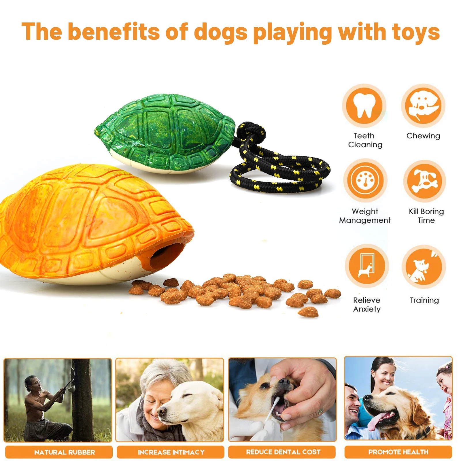 Petopia Tough Titan Turtle with Rope Large Rubber Dog Toy Assorted Colours - Image 5
